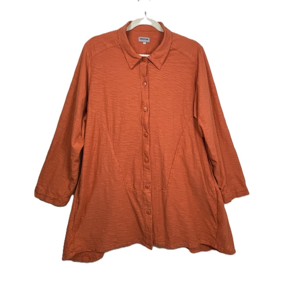 Iridium Large Orange Rust Slub Knit Cotton Tunic‎ Lagenlook Boho Pockets Shirt